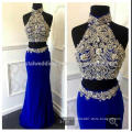 Halter Heavy Crystals Hot sale Party Evening 2017 Two Pieces Royal Blue Prom Dress MP873